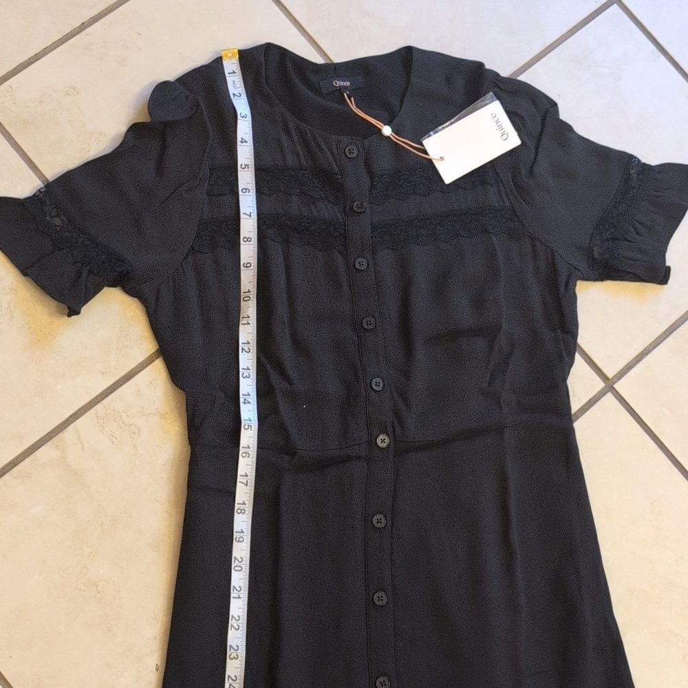 NWT Quince Dress Viscose Button Front Lace trim True Black Midi Size S - Picture 10 of 16